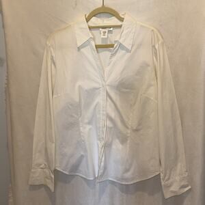 Coldwater Creek Womens White Button Up Shirt Size XL Cotton Stretch Career Work